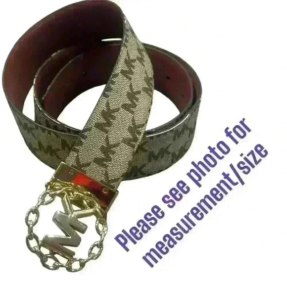 Michael Kors Vanilla/Brown Signature Reversible Gold Chain Logo Belt GUC READ - Picture 1 of 11